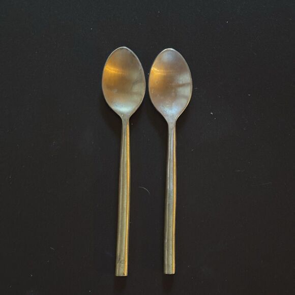 Set Of 2 Vintage Heavy Stainless Steel Teaspoons Minimalist Modern Design India - Picture 4 of 4